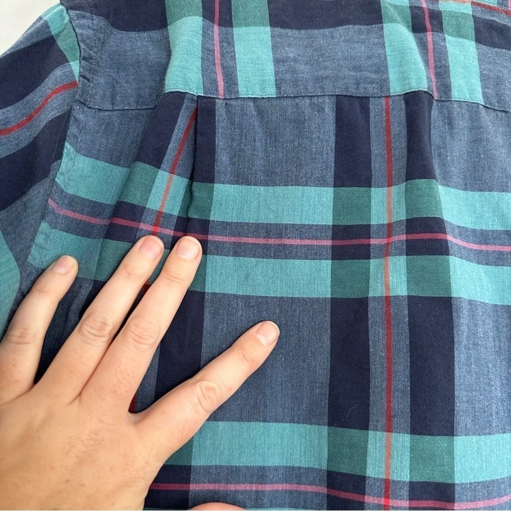 J.Crew Blue Green Plaid Men’s Classic Casual Button Down Cotton Shirt Size Large